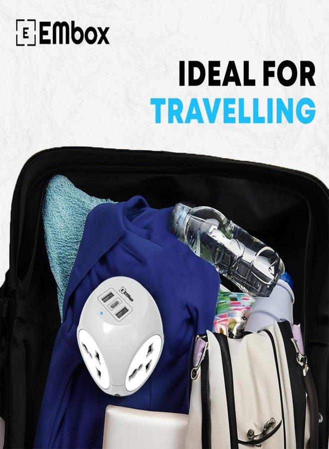 EMBOX محول متعدد المنافذ من إمبوكس مزود بمنافذ USB من النوع C (QC 3.0) ومقابس عالمية ومؤشر LED، وغطاء أمان، ووصلة تمديد مقبس ثلاثي الأطراف، رمادي - Image 5